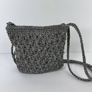 Grey And Black Metallic Woven Evening Formal Purse Vtg 90s Sparkly Wedding Prom